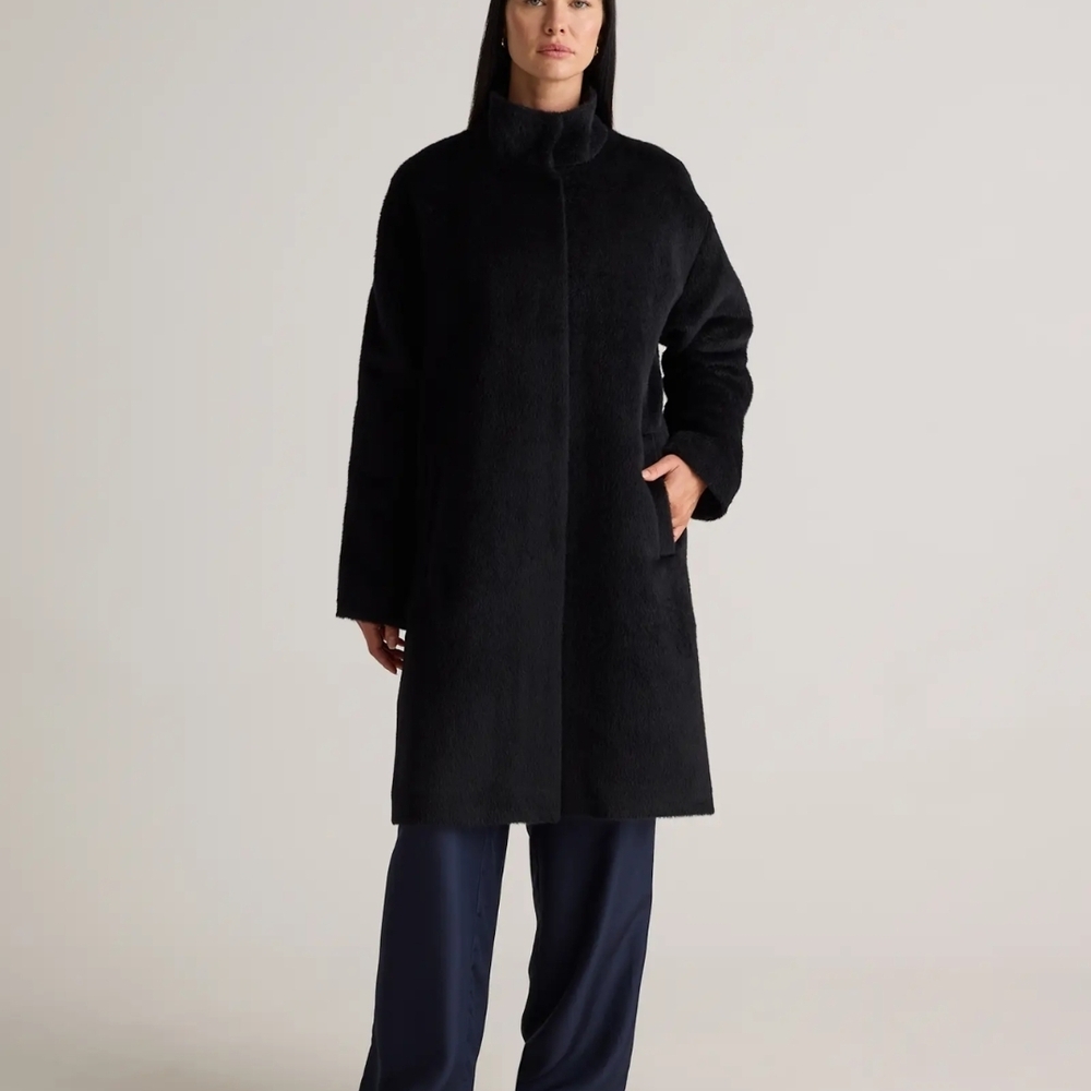 Quince 100% Baby Alpaca Stand Collar Coat Black Size Small Quiet Luxury - Picture 3 of 9